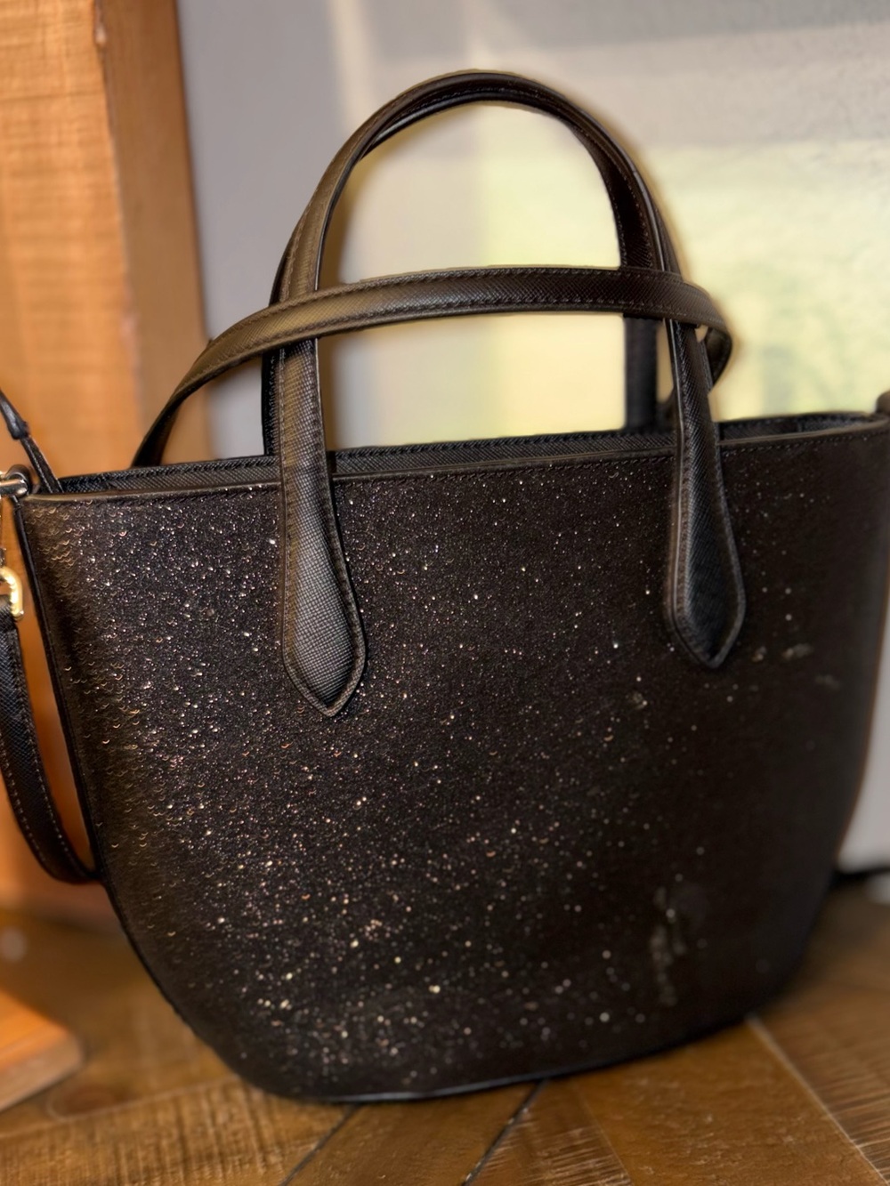 NWOT Kate Spade New York Black Glitter Mini Satchel Crossbody Bag - Picture 3 of 4